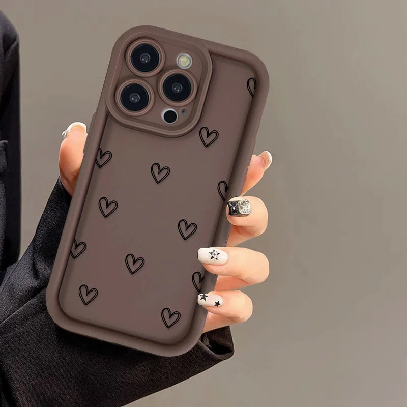 Simple Love Heart Case For iPhone 14 Pro Cases iPhone 17 16 15 11 12 13 Pro Max 14 15 Plus 17 7 8 X XR XS Max Soft Siicone Cover