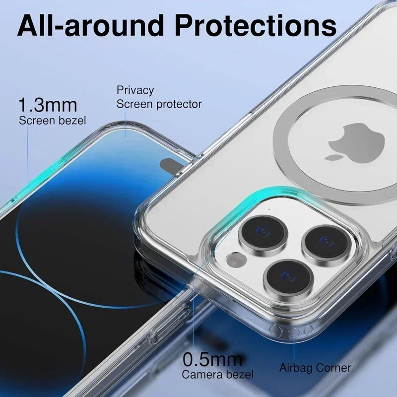 Magnetic Original Clear Case For iPhone 17 Air 16 15 14 13 12 11 Pro Max mini XS XR Funda For Magsafe Silicone Transparent Cover