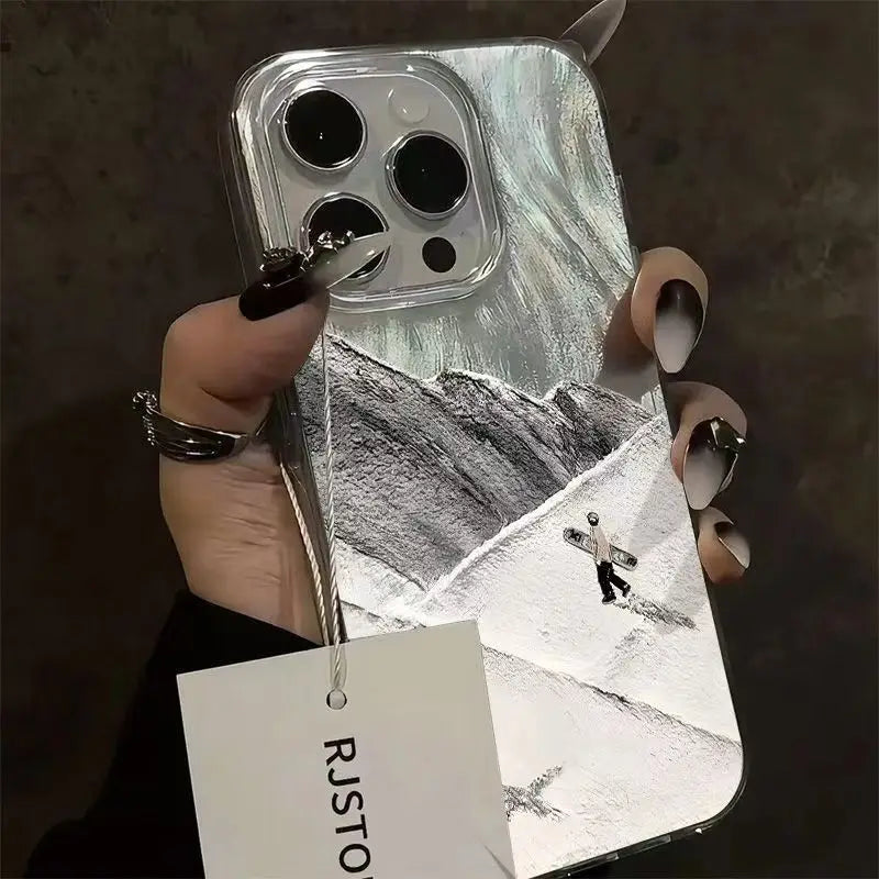 Creative Mountain Ski Motif Phone Case For iPhone 17 16 15 14 Pro Max 13 12 11 XS XR X 7 8 Plus 16E Air Shockproof Bumper Cover
