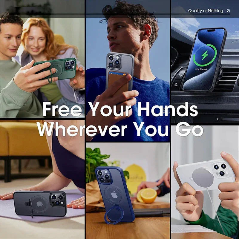 Matte Phone Case with Magnetic Ring Stand for iPhone 17 Pro Max Air 16 15 14 Case Plus 12 13 11 Mobile Cases Ultra Slim Cover