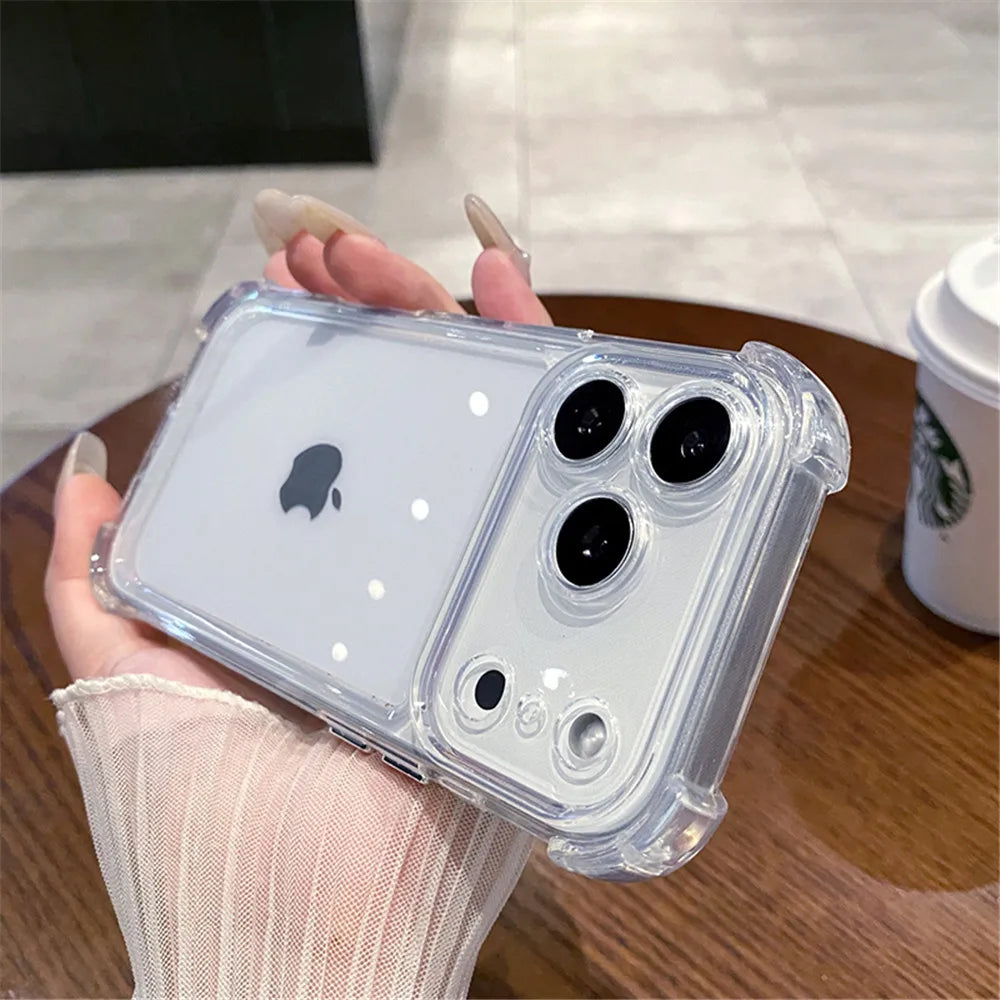Luxury Shockproof Clear Phone Case For iPhone 17 16 15 14 13 12 11 Pro X XR XS Max Plus Air Soft Transparent Bumper Cases Cover