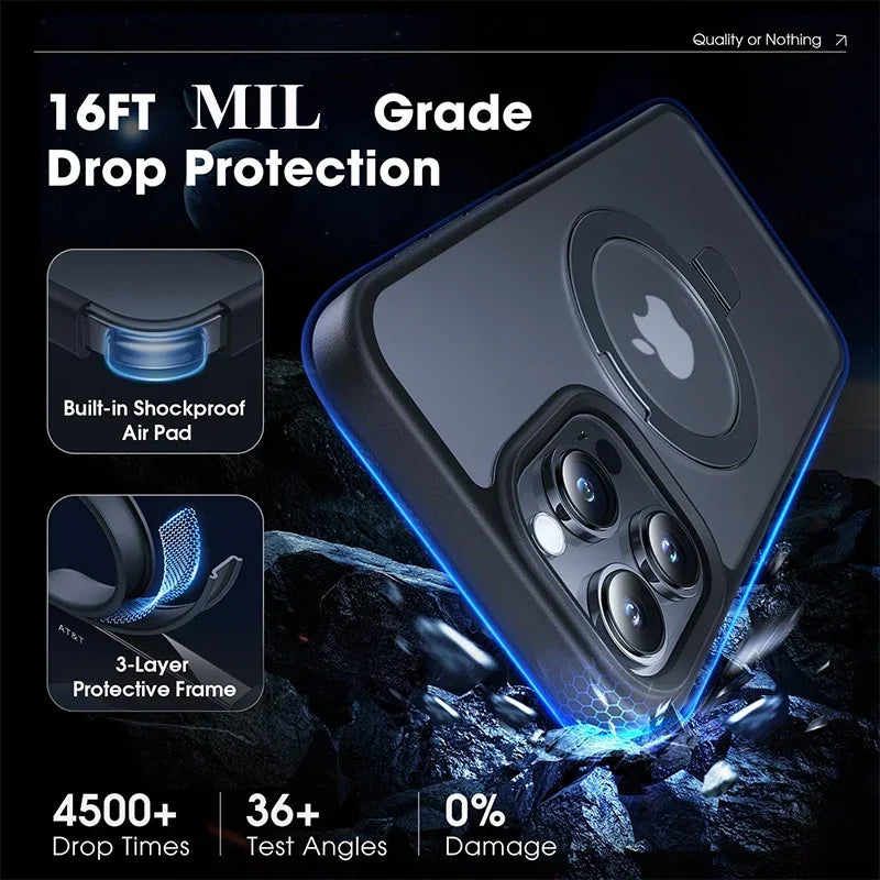 Matte Phone Case with Magnetic Ring Stand for iPhone 17 Pro Max Air 16 15 14 Case Plus 12 13 11 Mobile Cases Ultra Slim Cover