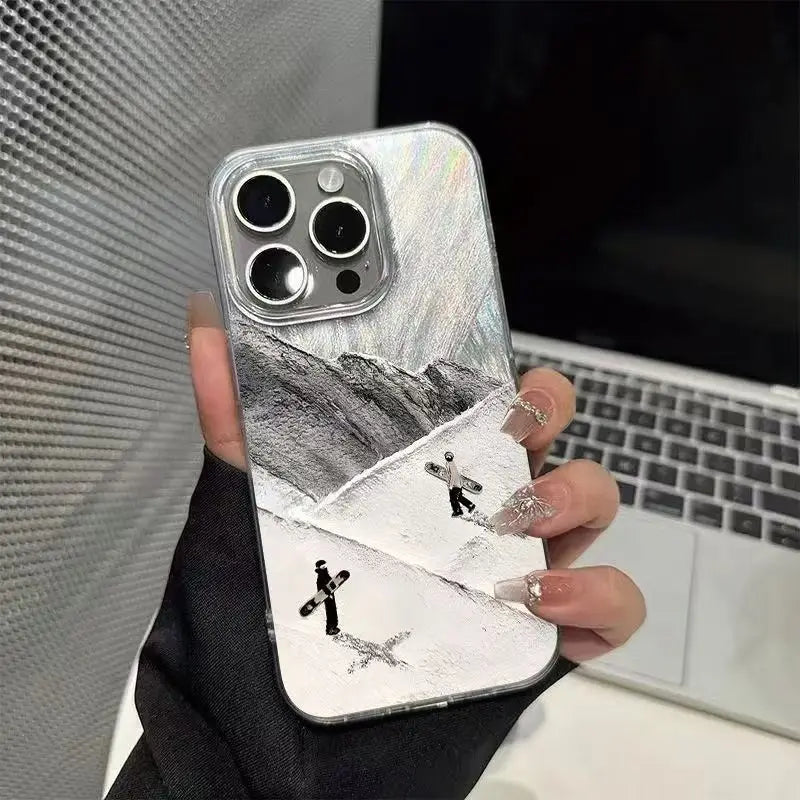 Creative Mountain Ski Motif Phone Case For iPhone 17 16 15 14 Pro Max 13 12 11 XS XR X 7 8 Plus 16E Air Shockproof Bumper Cover