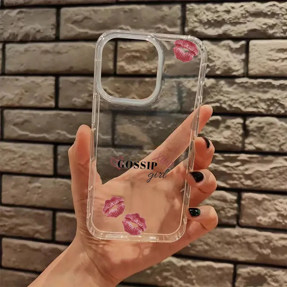 Aesthetic Winter-Themed Transparent Phone Case for Iphone 17 16 Pro Max 15 14 13 12 11 XS X XR 7 8 Plus Girl With Lipstick Cover