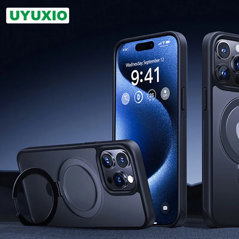 Matte Phone Case with Magnetic Ring Stand for iPhone 17 Pro Max Air 16 15 14 Case Plus 12 13 11 Mobile Cases Ultra Slim Cover