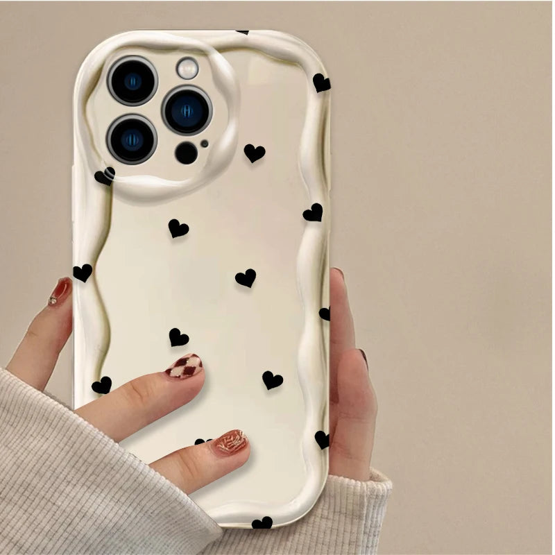 Black Bowknot Heart Phone Case for iPhone 17 Air 16 15 14 13 12 11 Pro Max Plus 16E XR XS X 7 8 Shockproof Silicone Back Cover