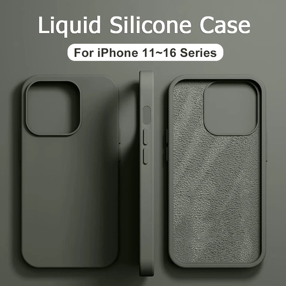 Original Liquid Silicone Case For iPhone 13 12 11 14 15 16 Pro Max Plus Official Case Bumper Protective Cover Phone Accessories