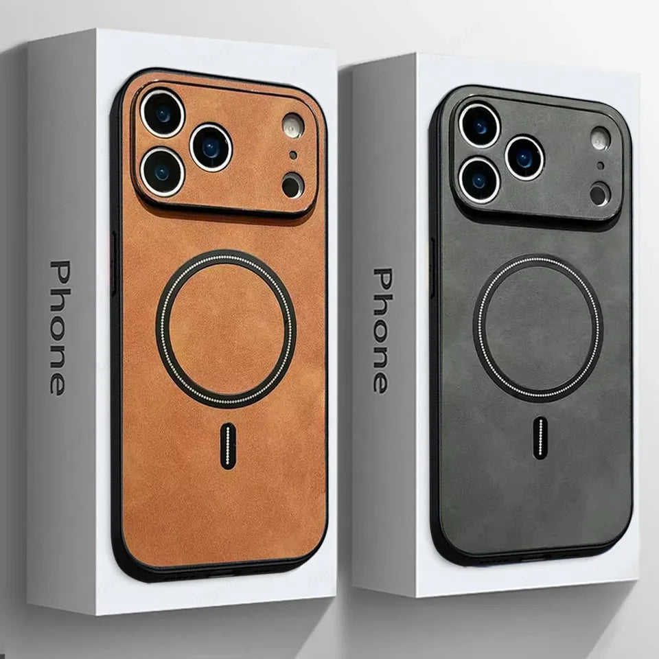 For Magsafe Leather Shockproof Phone Cases For iPhone 17 16 15 14 13 12 11 Pro Max 16e Plus Air Magnetic Wireless Charge Cover