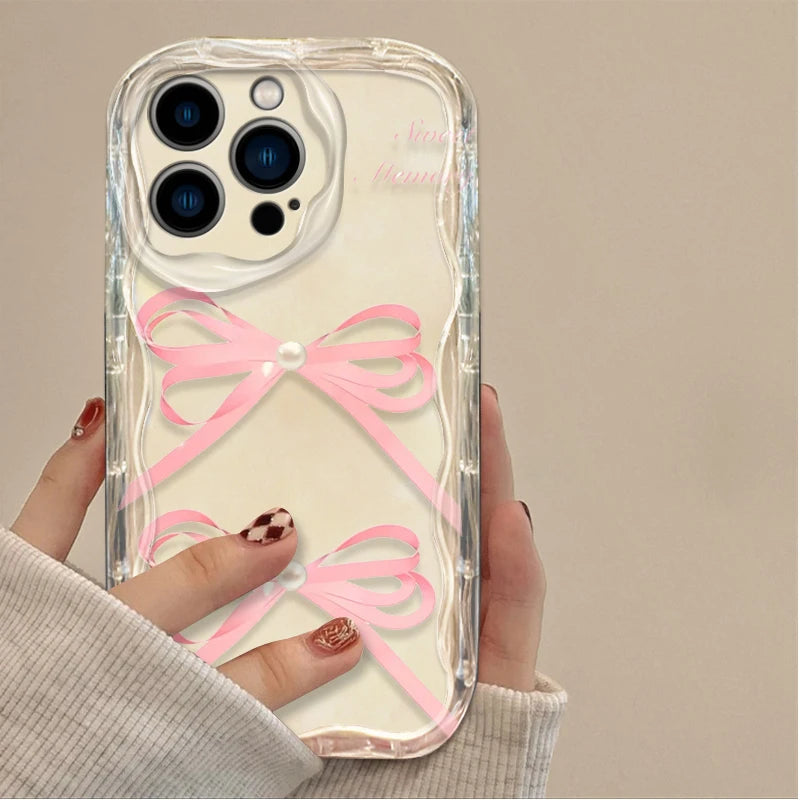 Black Bowknot Heart Phone Case for iPhone 17 Air 16 15 14 13 12 11 Pro Max Plus 16E XR XS X 7 8 Shockproof Silicone Back Cover