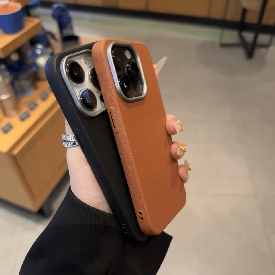 3-piece set of high-quality leather-textured metal frame phone cases for the new iPhone 16 Pro Max, also suitable for the new iP