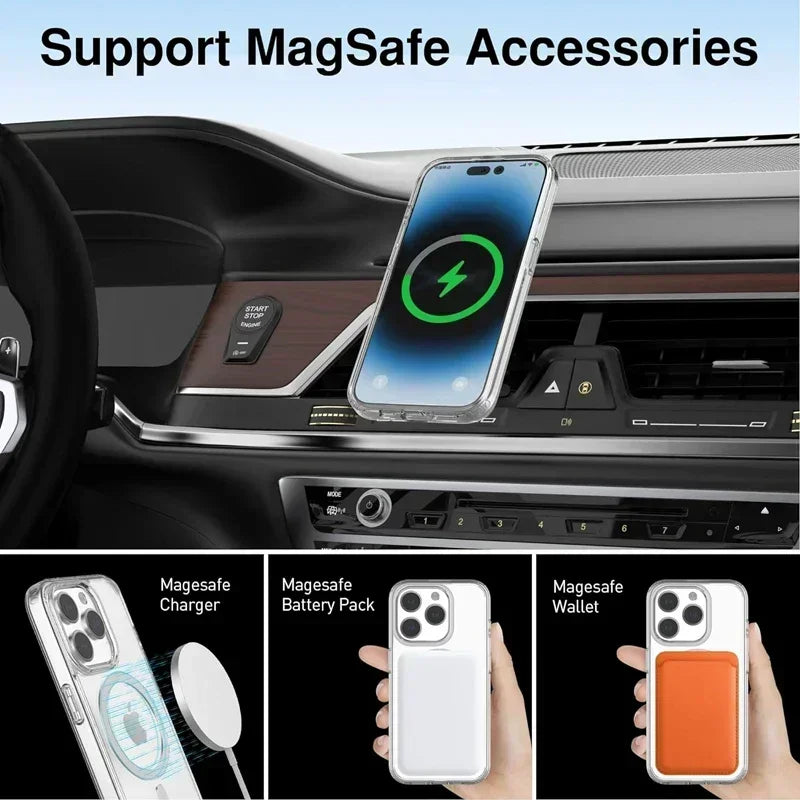 Magnetic Original Clear Case For iPhone 17 Air 16 15 14 13 12 11 Pro Max mini XS XR Funda For Magsafe Silicone Transparent Cover
