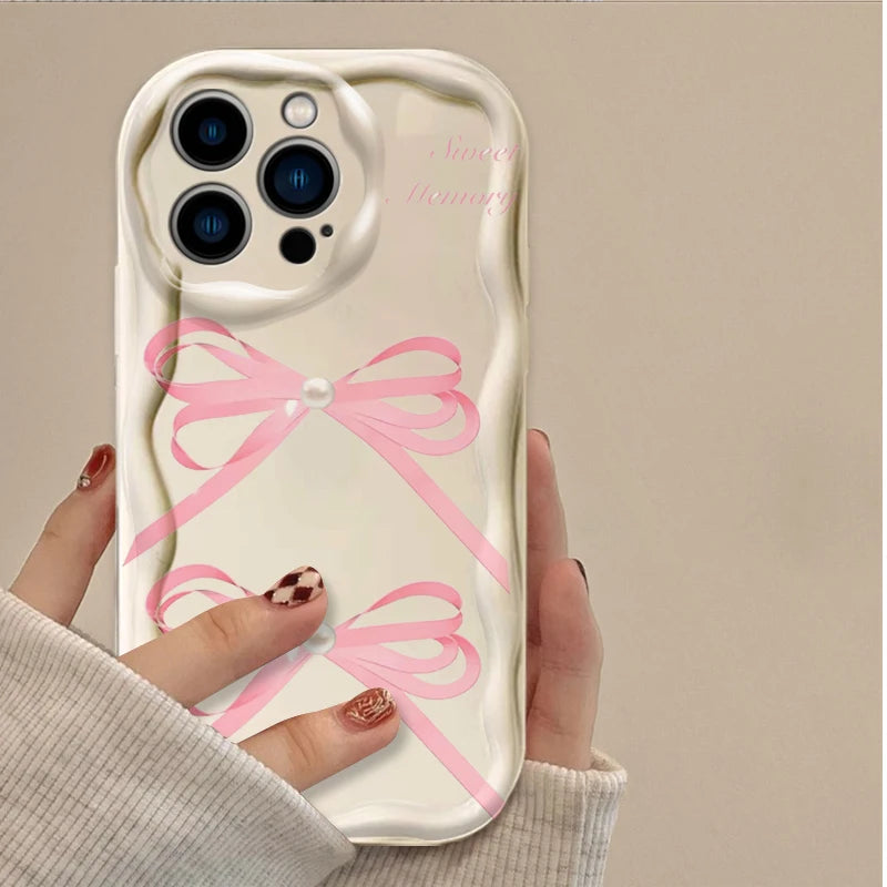 Black Bowknot Heart Phone Case for iPhone 17 Air 16 15 14 13 12 11 Pro Max Plus 16E XR XS X 7 8 Shockproof Silicone Back Cover