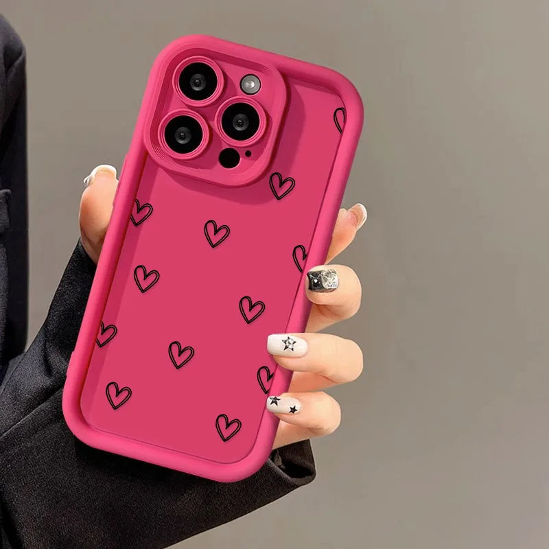 Simple Love Heart Case For iPhone 14 Pro Cases iPhone 17 16 15 11 12 13 Pro Max 14 15 Plus 17 7 8 X XR XS Max Soft Siicone Cover