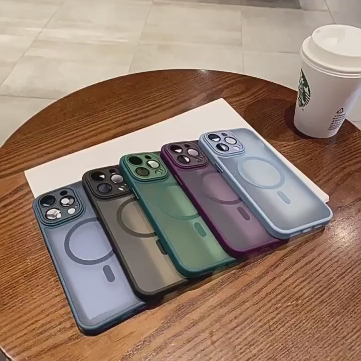 Luxury Frosted Phone Case For iPhone 16 15 14 13 12 11 Pro Max Plus 17 Air For Magsafe Matte Transparent Magnetic Cover